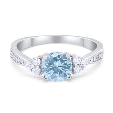Art Deco Engagement Bridal Ring Simulated Aquamarine CZ 925 Sterling Silver